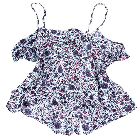 SOLD american eagle floral fairycore ruffle crop top summer tank top size large - Picture 4 of 11